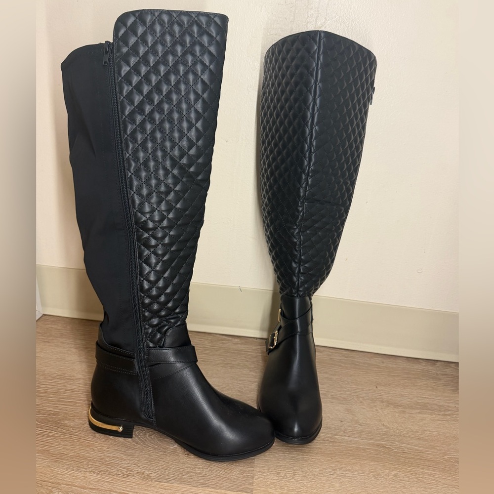 Shoe Dazzle Black Quilted Over the Knee Boots